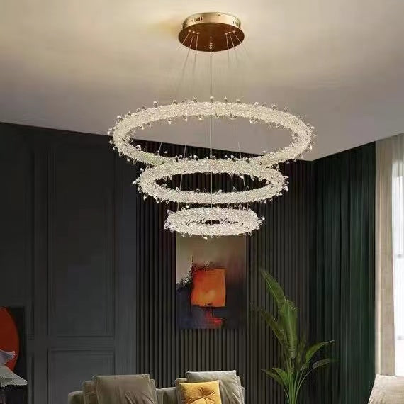 Modern 3-Ring Halo Crystal Chandelier for Living Room/Bedroom-MEET LIGHTING