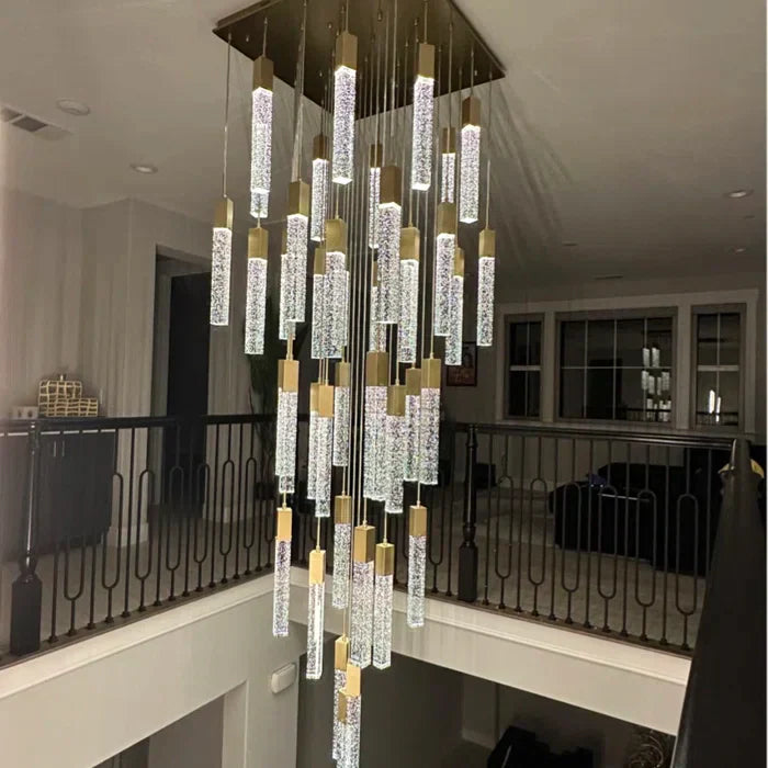 Modern Glacier Bubble Crystsal Sticks Chandelier in Gold/Chrome/Black Finish for Staircase/Foyer-MEET LIGHTING