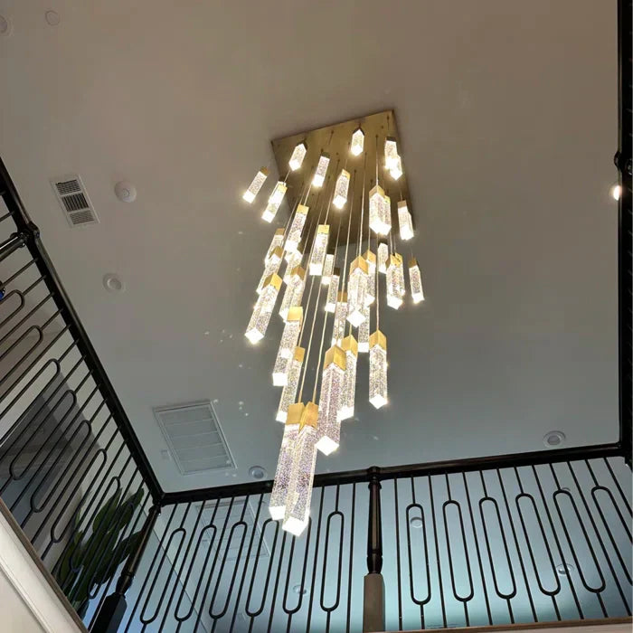 Modern Glacier Bubble Crystsal Sticks Chandelier in Gold/Chrome/Black Finish for Staircase/Foyer-MEET LIGHTING