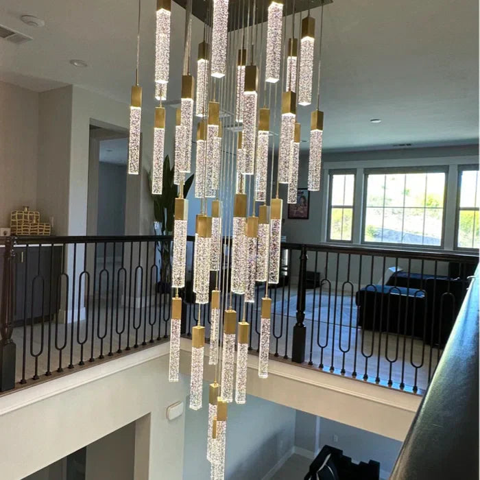 Modern Glacier Bubble Crystsal Sticks Chandelier in Gold/Chrome/Black Finish for Staircase/Foyer-MEET LIGHTING