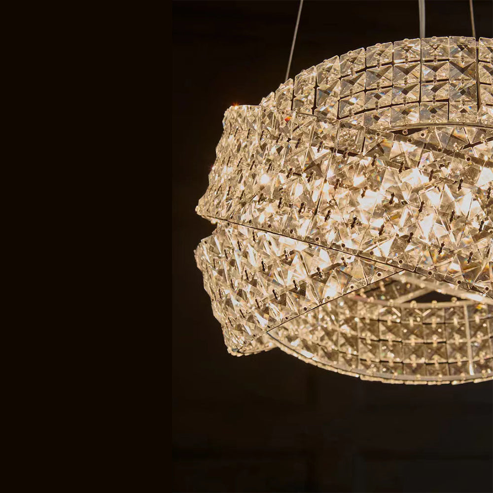 Round Crystal Ring Chandelier in Silver/Gold Finish for Lowg-ceiling-MEET LIGHTING