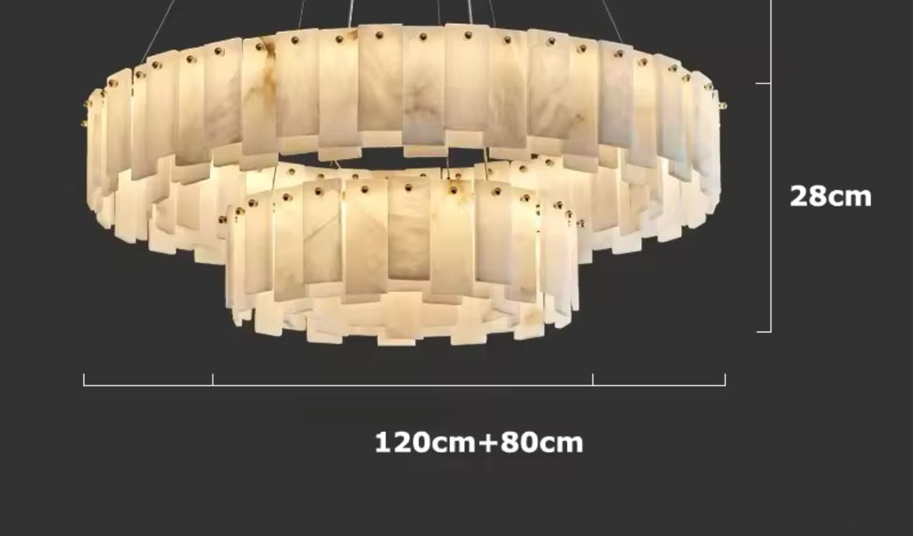 Double Layer Round Alabaster Chandelier For Living Room Dining Room