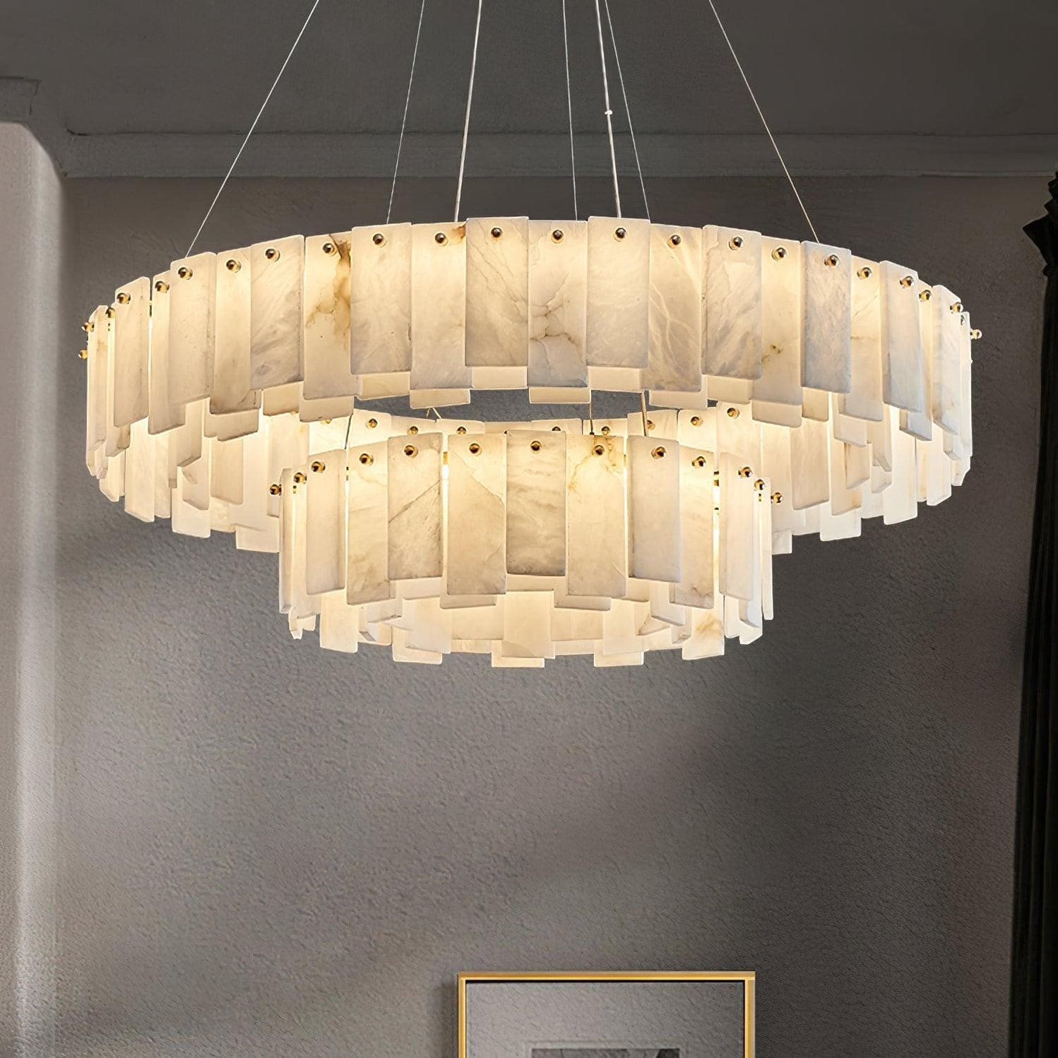 Double Layer Round Alabaster Chandelier For Living Room Dining Room