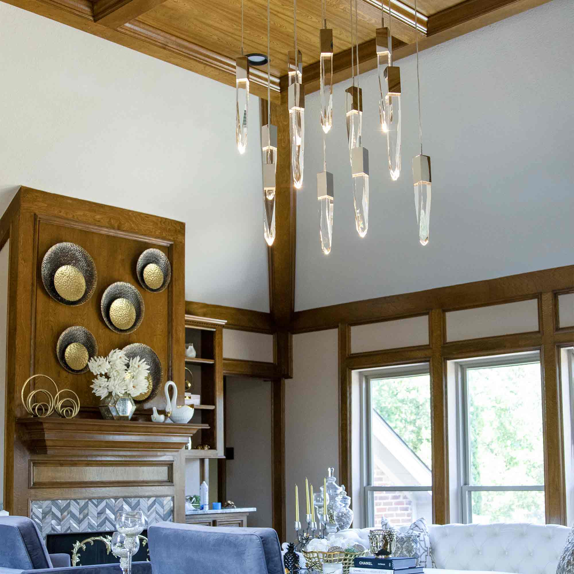 Modern Light Luxury Round/Rectangle Floating Glacier Crystal Chandelier in Black Finish for Kitchen Island/ Staircase/Living Room-MEET LIGHTING