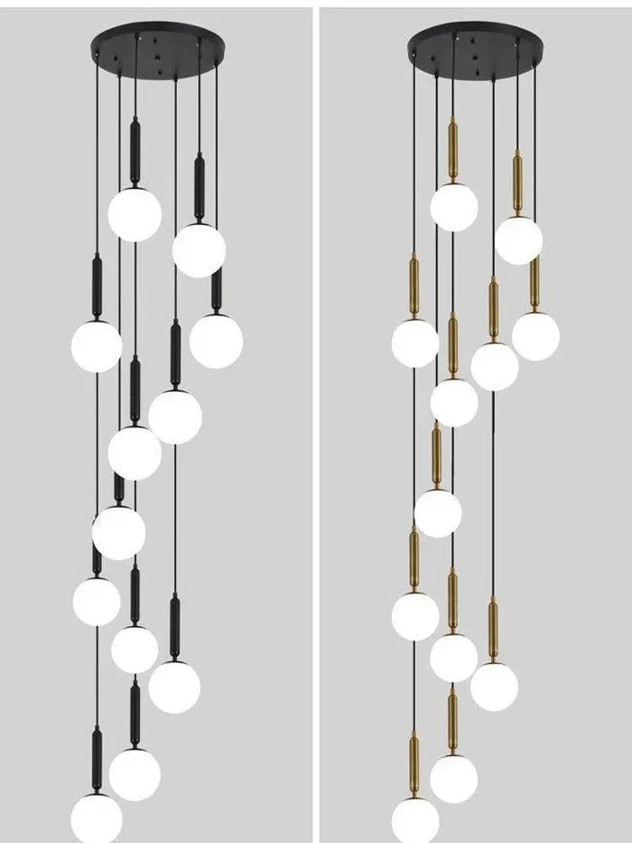 Extra Large Nordic Minimalist Long Pendant Light for Spiral Staircase/High - ceiling Room - 6 Lights/D15.7"*H59"BlackWarm LightBlushlighting
