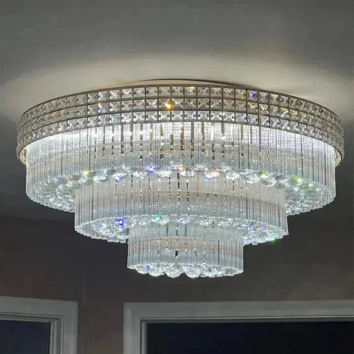 Extra Large Three Layers Round Luxury Flush Mounted Crystal Chandelier for Living Room - D31.5"*H14.2"Warm LightBlushlighting