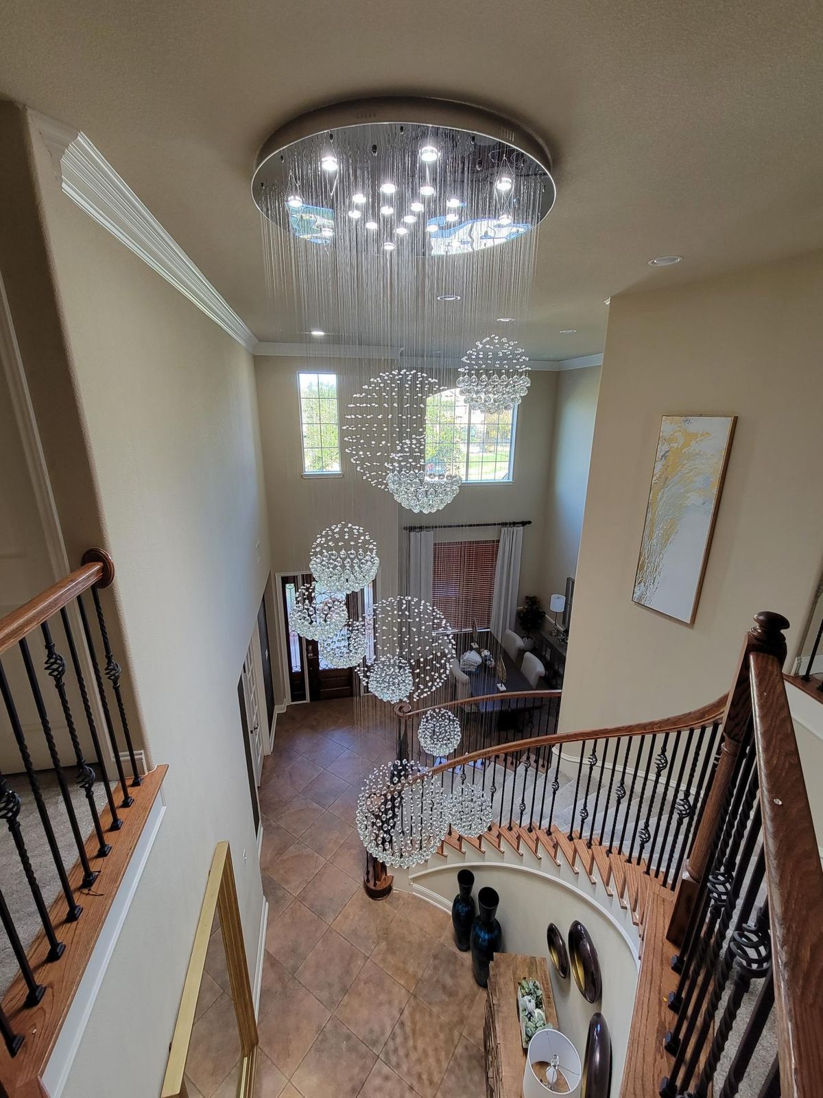 Stately Duplex Crystal Chandelier Spiral Raindrop Globe Shape Ceiling Hanging Light for Entryway/Staircase-MEET LIGHTING