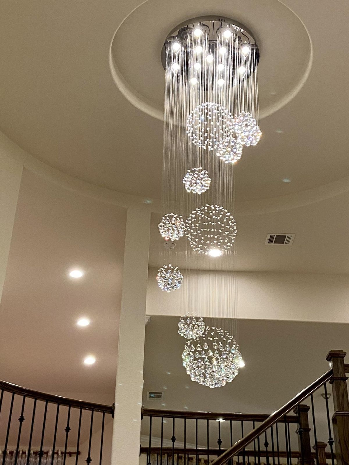 Stately Duplex Crystal Chandelier Spiral Raindrop Globe Shape Ceiling Hanging Light for Entryway/Staircase-MEET LIGHTING