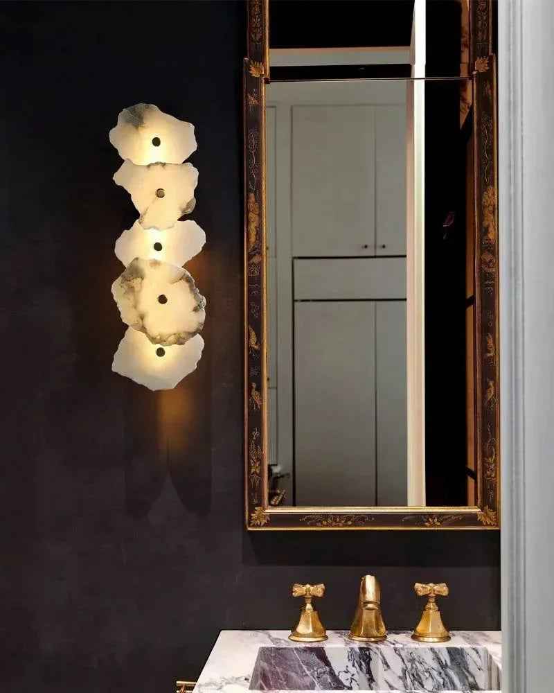 Geometric Wall Sconce | Multi-head Sculptural Natural White Marble with Polished Brass and Gold Accents, Polished Brass for Modern Living Rooms and Hallways Modern Art Design Wall Lamp