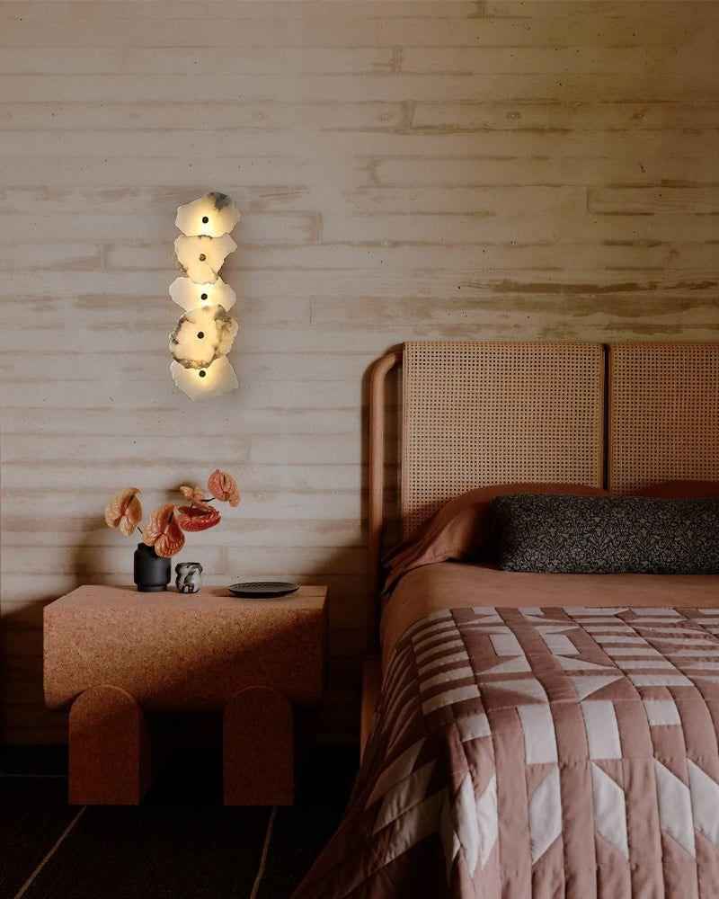 Geometric Wall Sconce | Multi-head Sculptural Natural White Marble with Polished Brass and Gold Accents, Polished Brass for Modern Living Rooms and Hallways Modern Art Design Wall Lamp