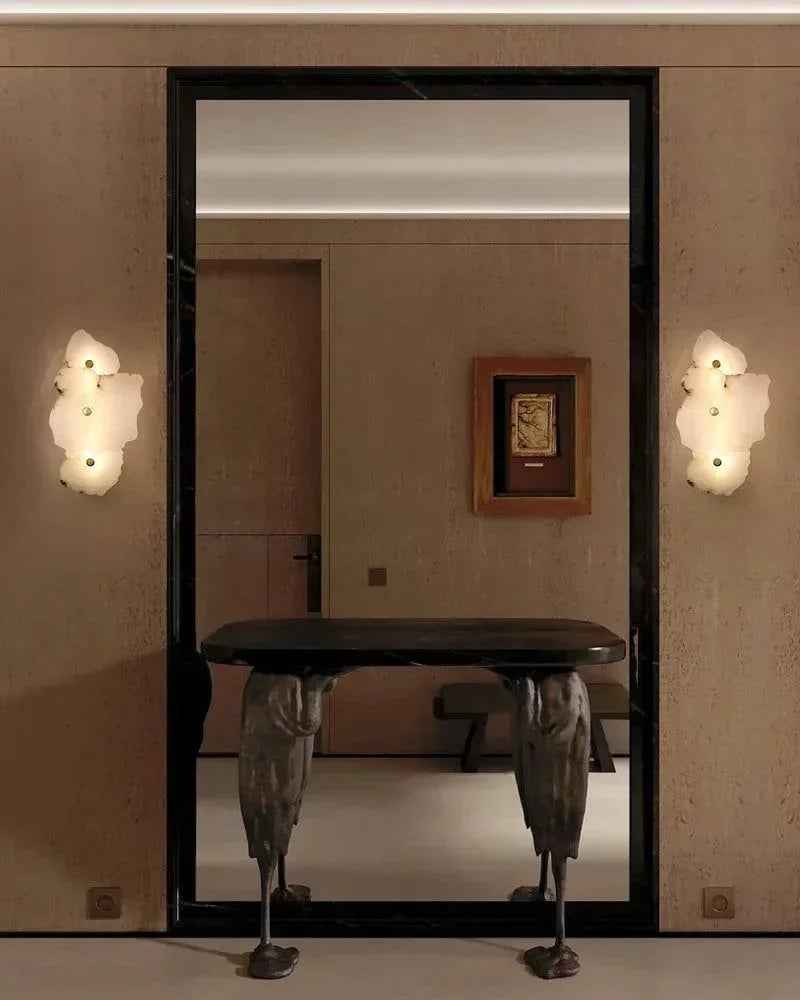 Geometric Wall Sconce | Multi-head Sculptural Natural White Marble with Polished Brass and Gold Accents, Polished Brass for Modern Living Rooms and Hallways Modern Art Design Wall Lamp