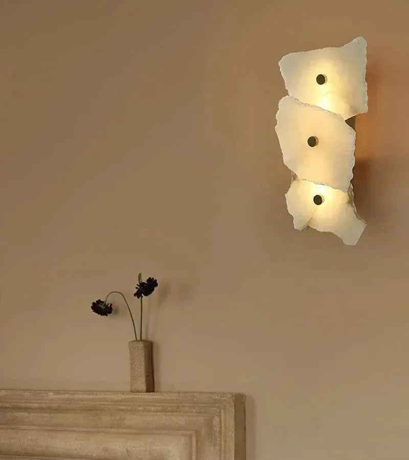Geometric Wall Sconce | Multi-head Sculptural Natural White Marble with Polished Brass and Gold Accents, Polished Brass for Modern Living Rooms and Hallways Modern Art Design Wall Lamp