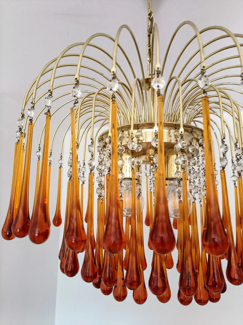 Vintage – Murano Teardrops Chandelier – 70s – Pink prisms