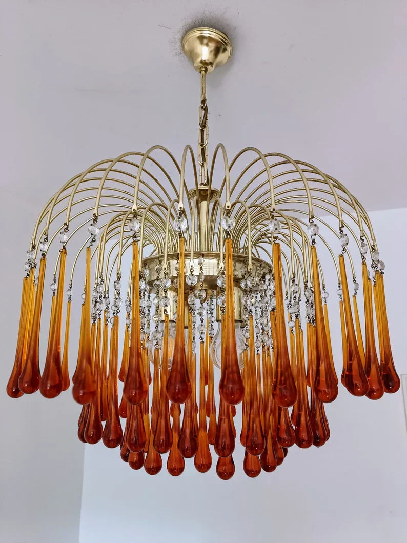 Vintage – Murano Teardrops Chandelier – 70s – Pink prisms
