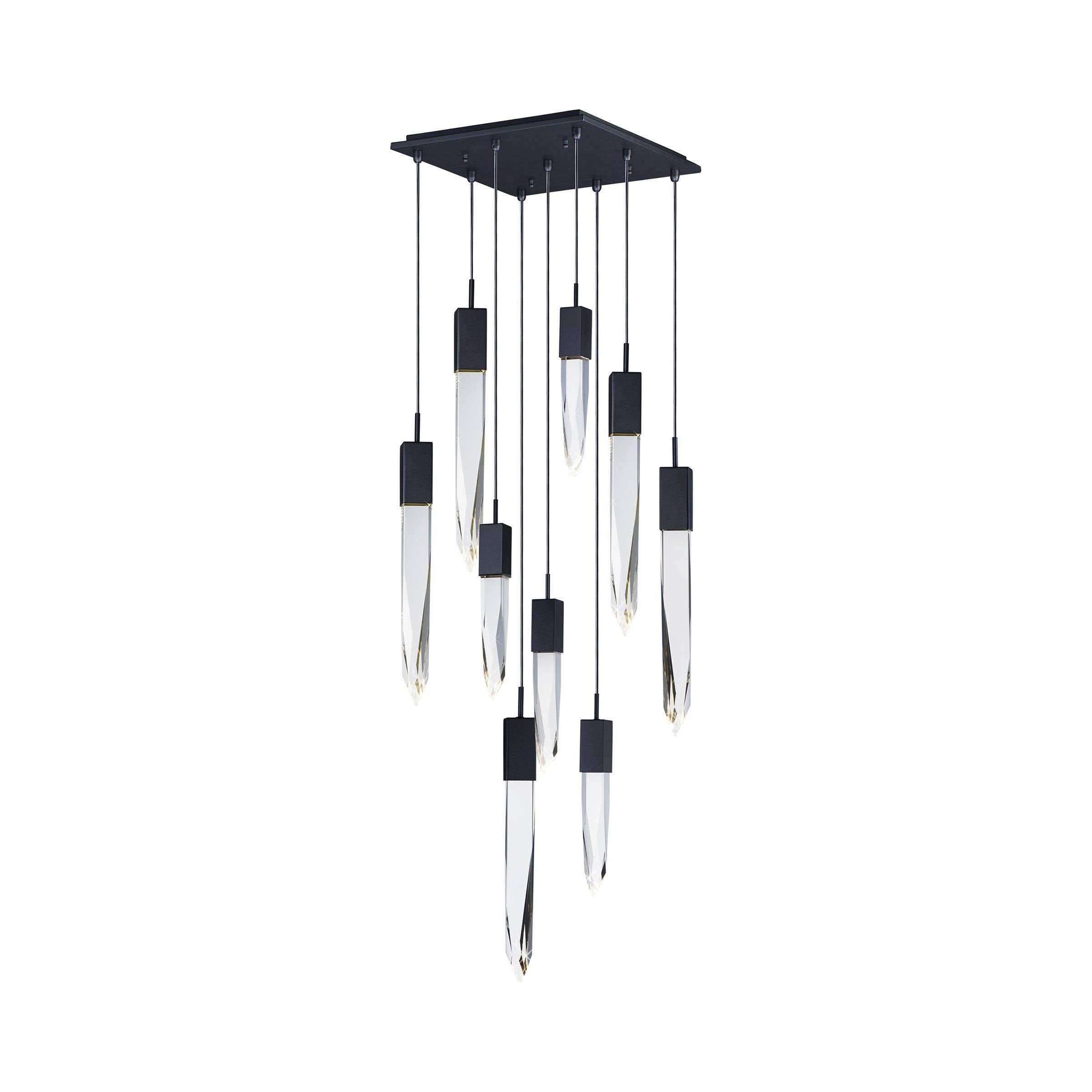 Modern Light Luxury Round/Rectangle Floating Glacier Crystal Chandelier in Black Finish for Kitchen Island/ Staircase/Living Room-MEET LIGHTING