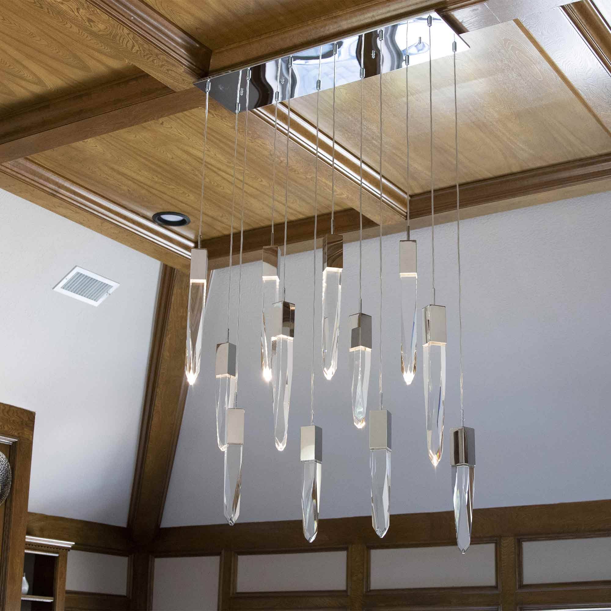 Modern Light Luxury Round/Rectangle Floating Glacier Crystal Chandelier in Black Finish for Kitchen Island/ Staircase/Living Room-MEET LIGHTING