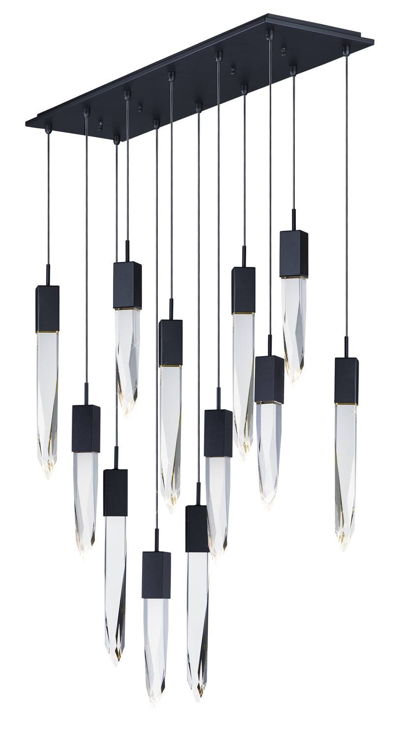 Modern Light Luxury Round/Rectangle Floating Glacier Crystal Chandelier in Black Finish for Kitchen Island/ Staircase/Living Room-MEET LIGHTING