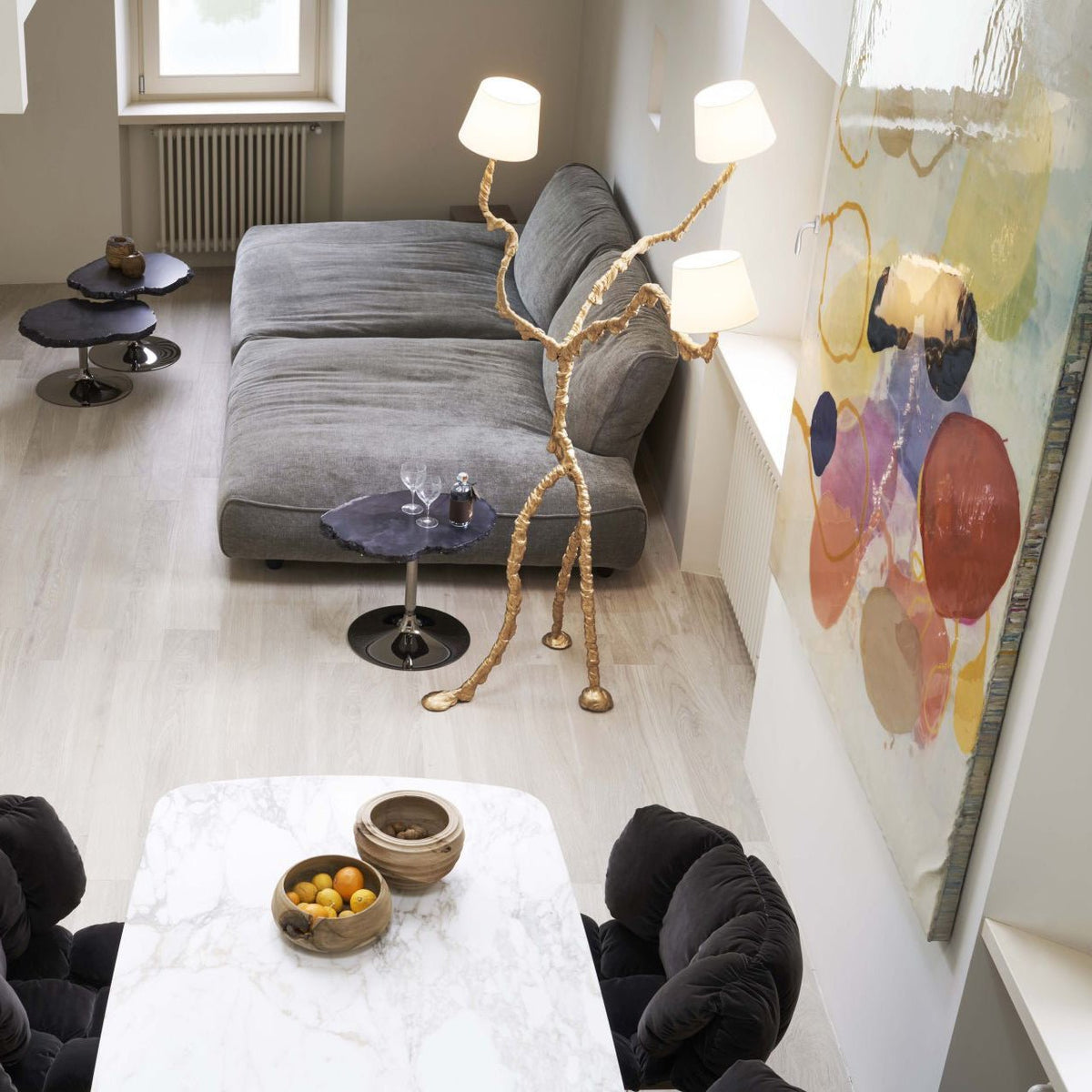 Ines Brass Three-Light Floor Lamp - Ø 31.5″ × H 78.7″Brass / WhiteUS Plug Meet Lighting
