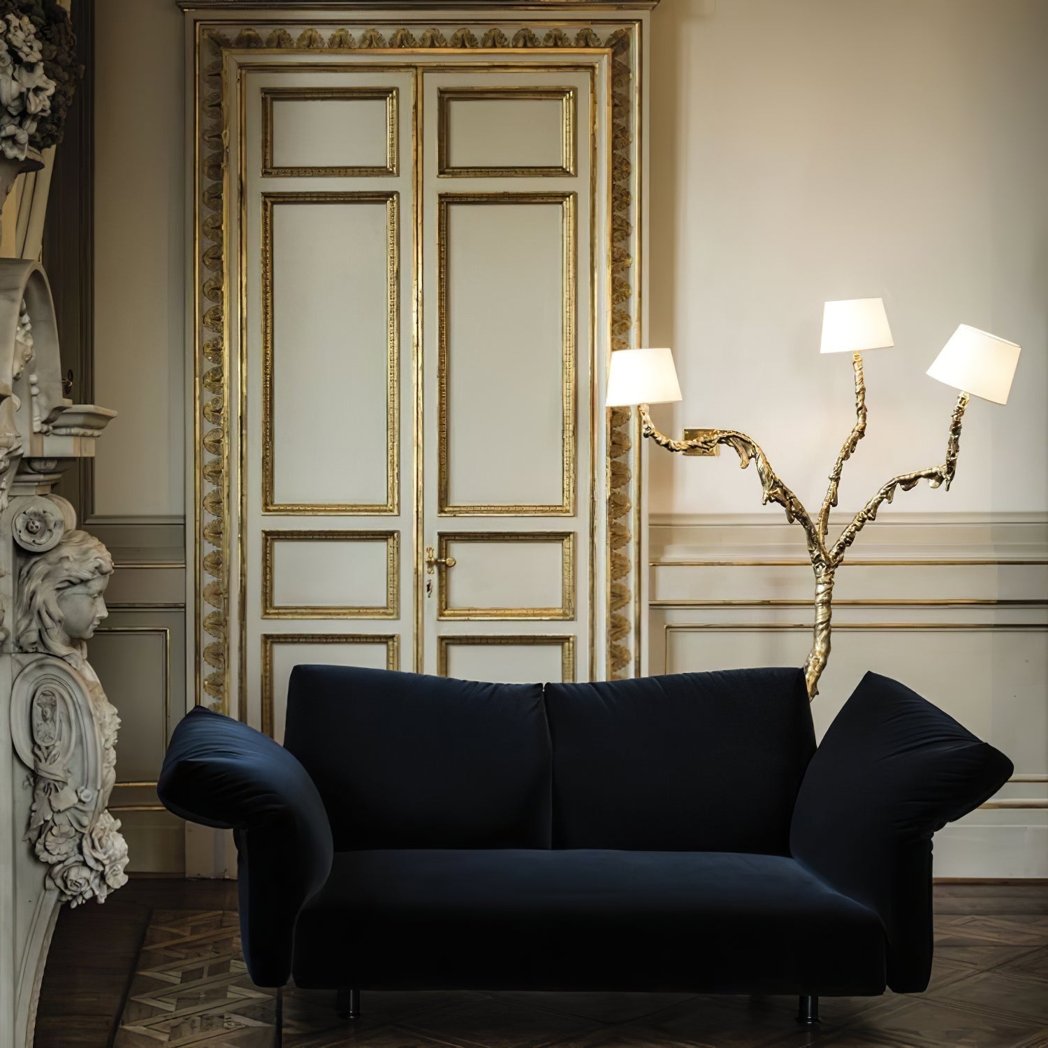 Ines Brass Three-Light Floor Lamp - Ø 31.5″ × H 78.7″Brass / WhiteUS Plug Meet Lighting