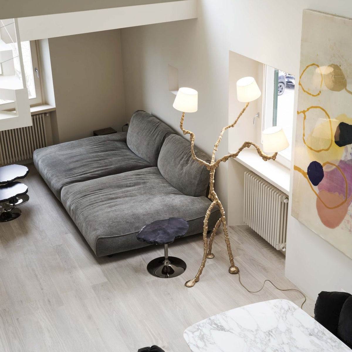 Ines Brass Three-Light Floor Lamp - Ø 31.5″ × H 78.7″Brass / WhiteUS Plug Meet Lighting