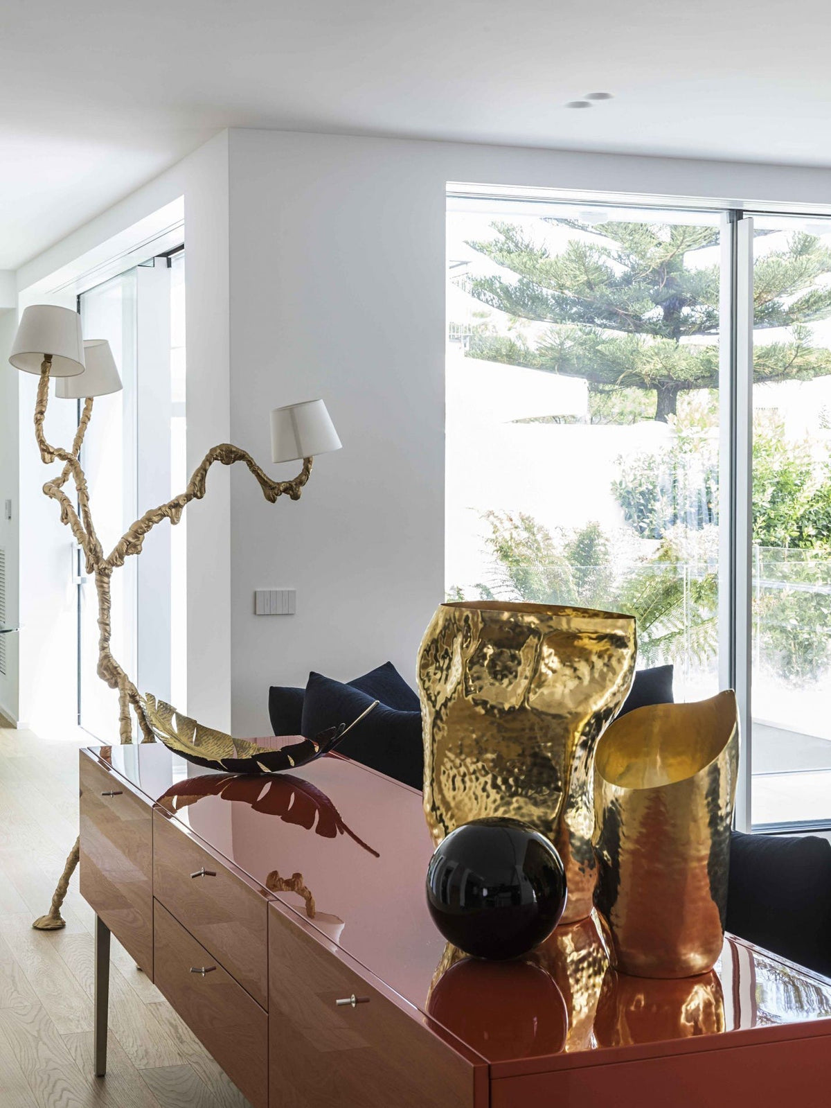 Ines Brass Three-Light Floor Lamp - Ø 31.5″ × H 78.7″Brass / WhiteUS Plug Meet Lighting