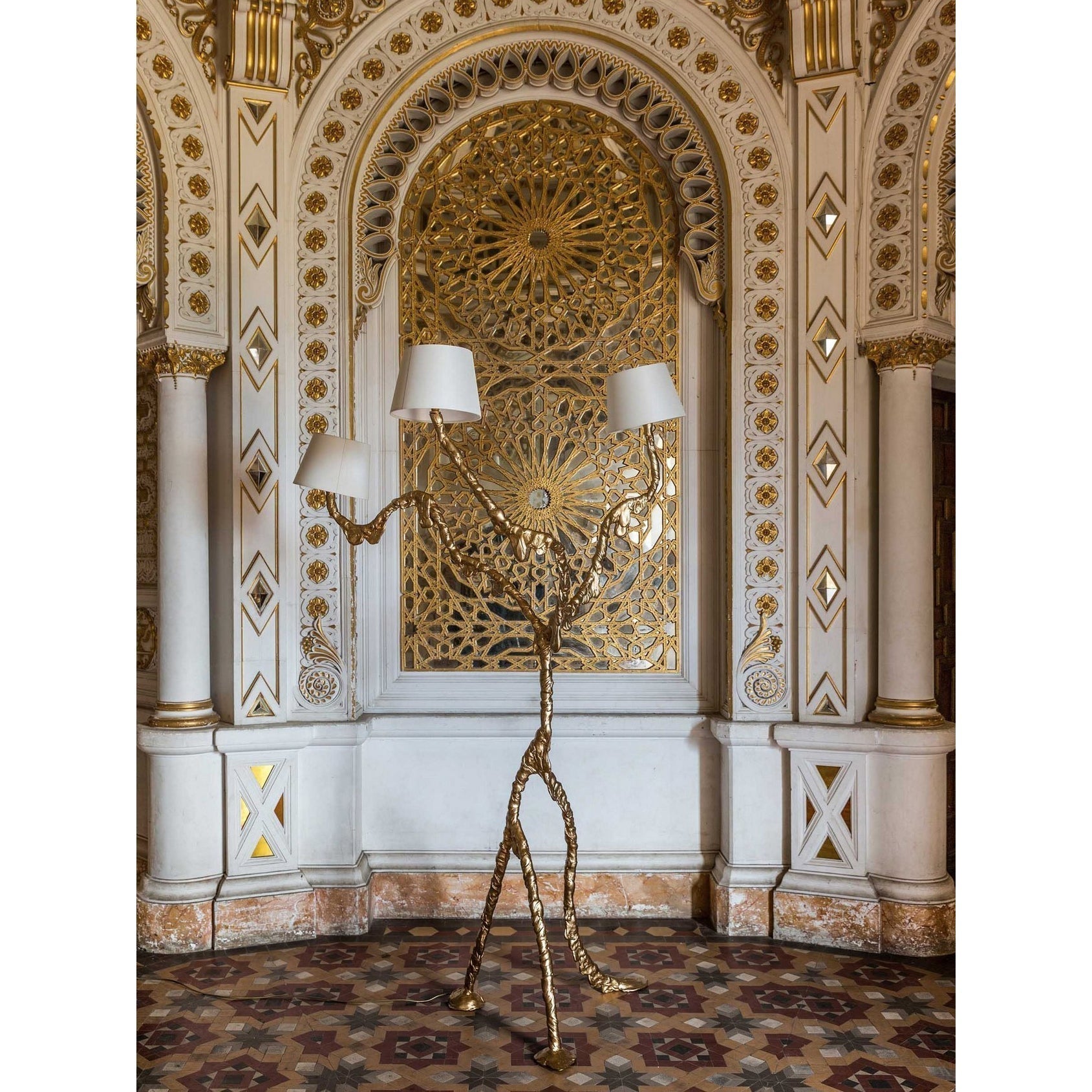 Ines Brass Three-Light Floor Lamp - Ø 31.5″ × H 78.7″Brass / WhiteUS Plug Meet Lighting