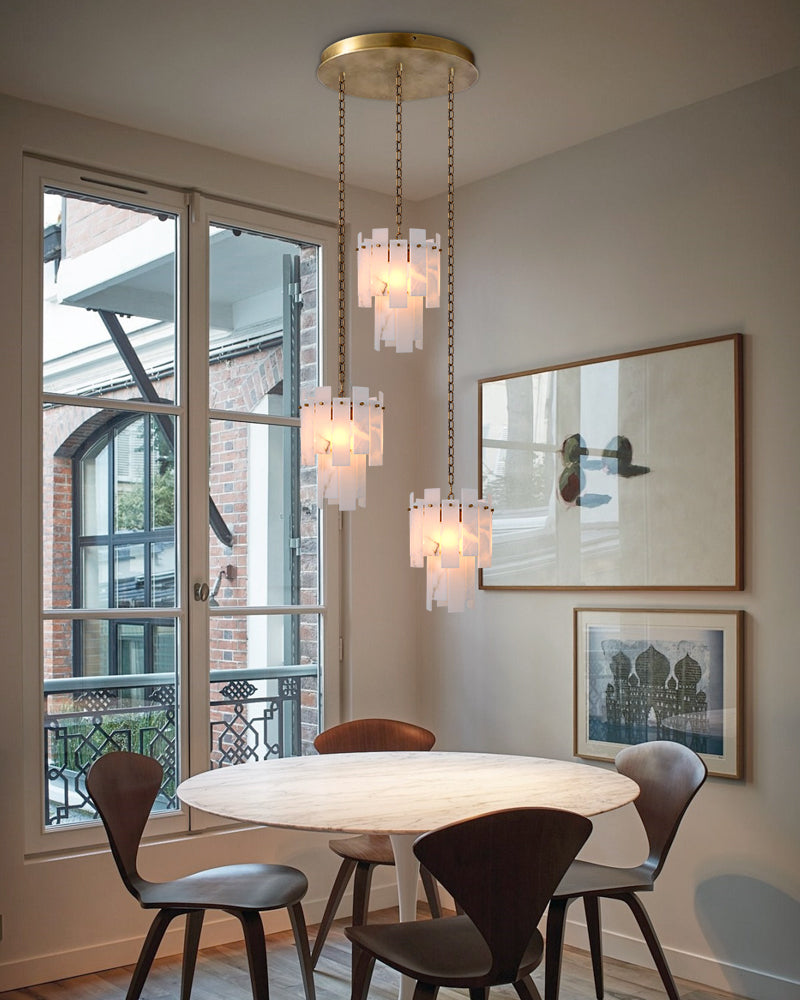7-light 2-tier Alabaster marble Round Chandelier 13" with adjustable chain 150cm