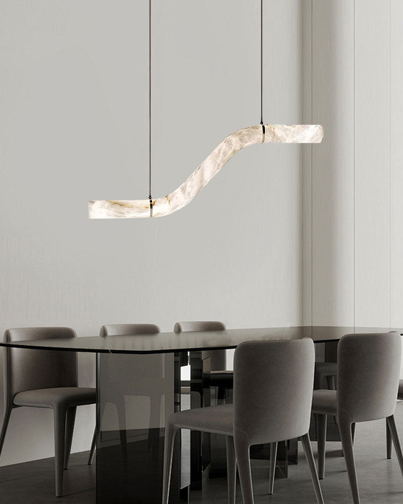 LED Linear Creative white Alabaster large copper Chandelier with straight/curved shape