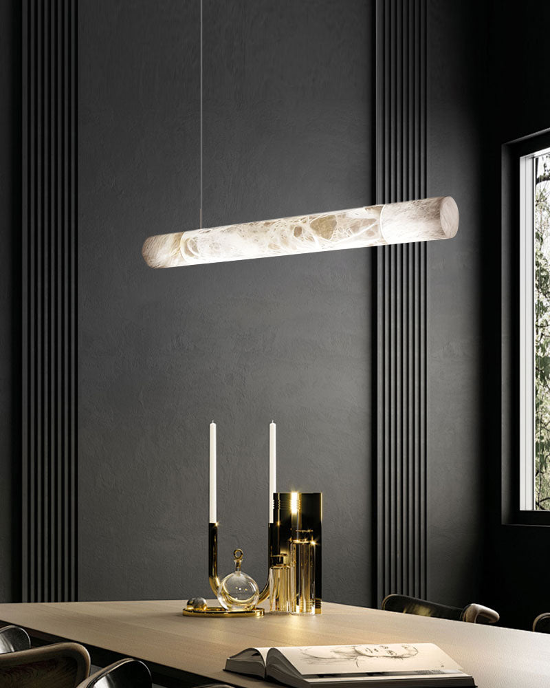 LED Linear Creative white Alabaster large copper Chandelier with straight/curved shape
