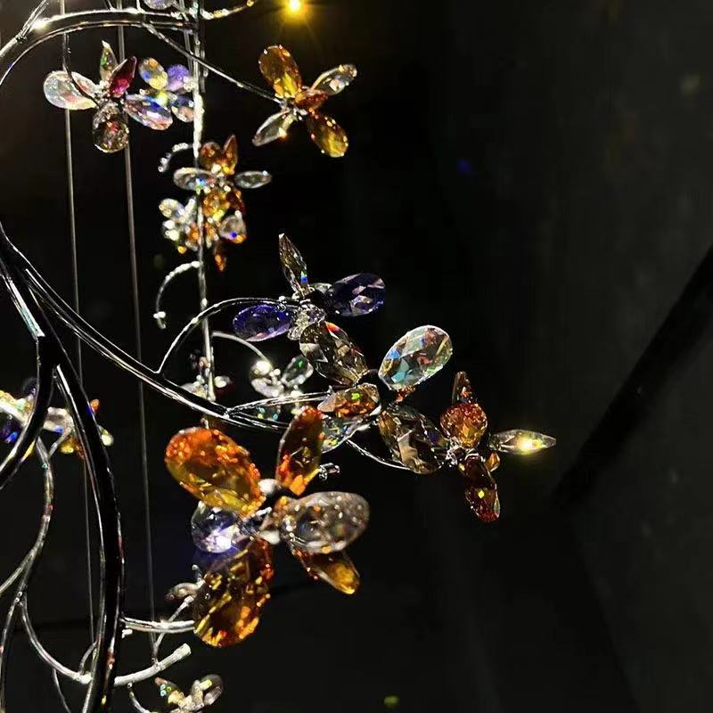 Luxury Branch Flower Crystal Chandelier for High Ceiling Staircase Foyer and Hallway Decor - D19.7"*H118"/18kgChromeWarm meetlighting