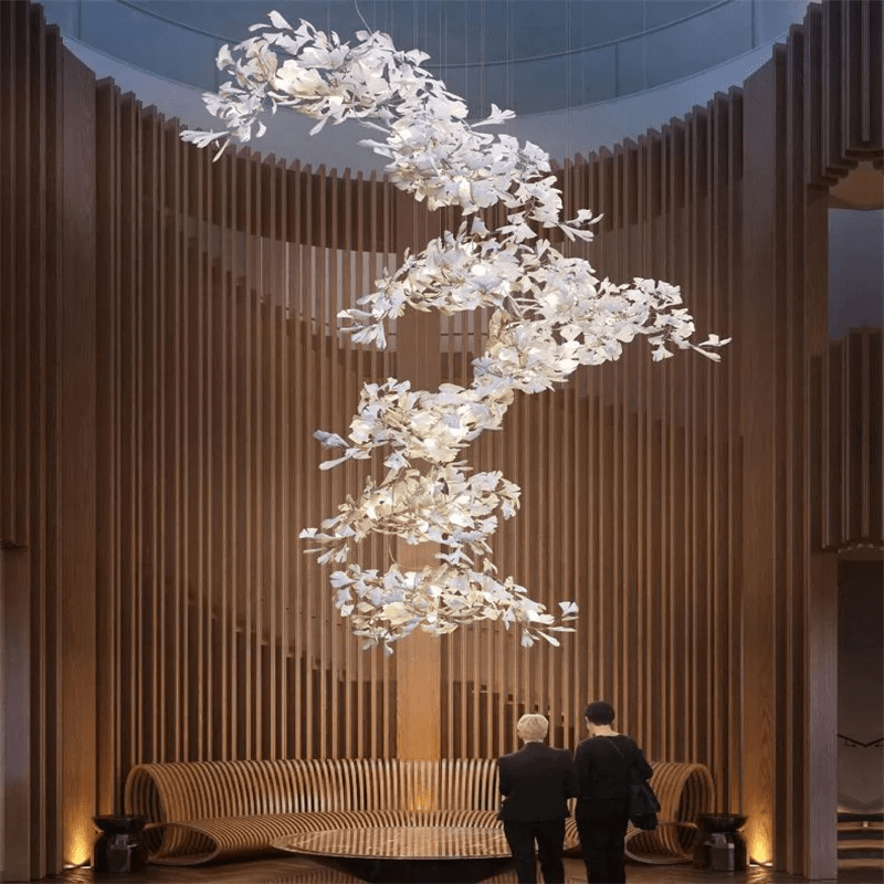 Modern Porcelain Ginkgo Branch Chandelier - 98.5"LBlushlighting