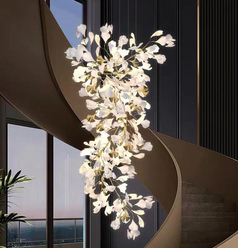 Modern Porcelain Ginkgo Branch Chandelier - 98.5"LBlushlighting
