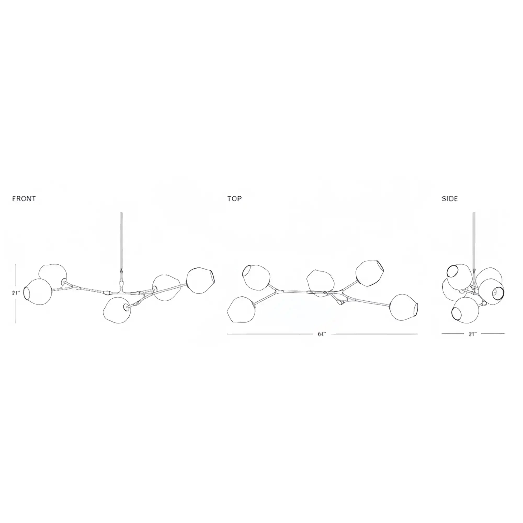 Modern Sputnik Smoky Gray/Amber Glass Branch Chandelier for Kitchen Island/Dining Room - 9 Globes/W79.9"*25.2"*H20.87"Brass Finish/Clear GlassWarm meetlighting