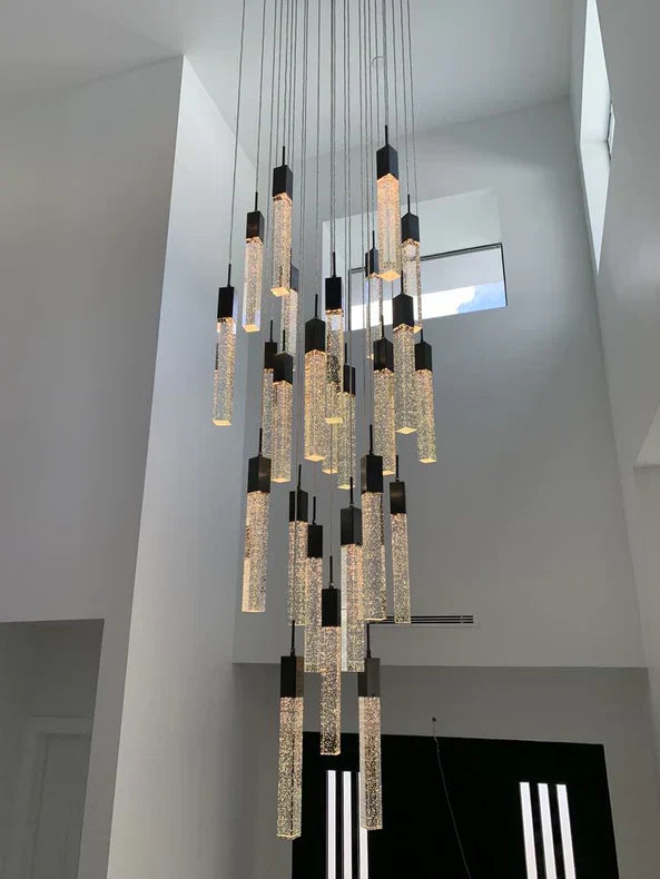 Modern Glacier Bubble Crystsal Sticks Chandelier in Gold/Chrome/Black Finish for Staircase/Foyer-MEET LIGHTING