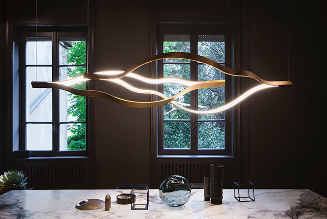 Modern Simple Brass Waving Chandelier for Living/Dining Room/Kitchen Island-MEET LIGHTING