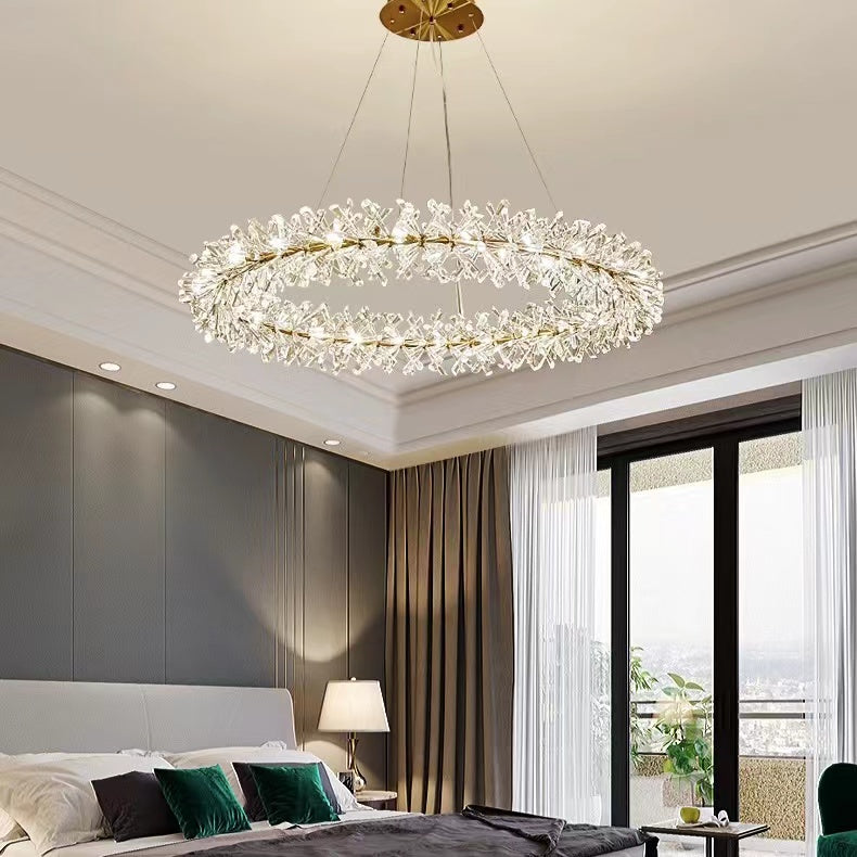 2 Wheel Frozen Ice Crystal Chandelier Light For Living Room Dining Hall-MEET LIGHTING