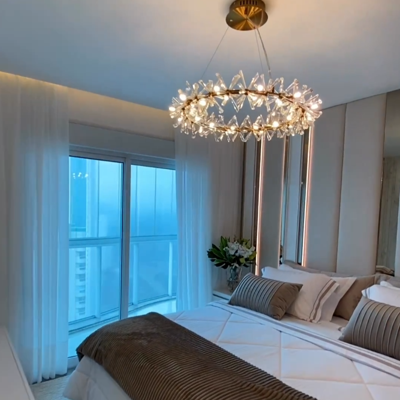 2 Wheel Frozen Ice Crystal Chandelier Light For Living Room Dining Hall-MEET LIGHTING