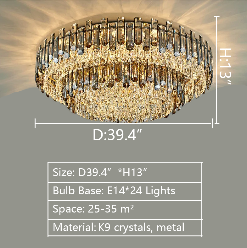 Smoke Gray Crystal Chandelier Flush Mounted Ceiling Light Fitxture Set for Dining Room/Living Room-MEET LIGHTING