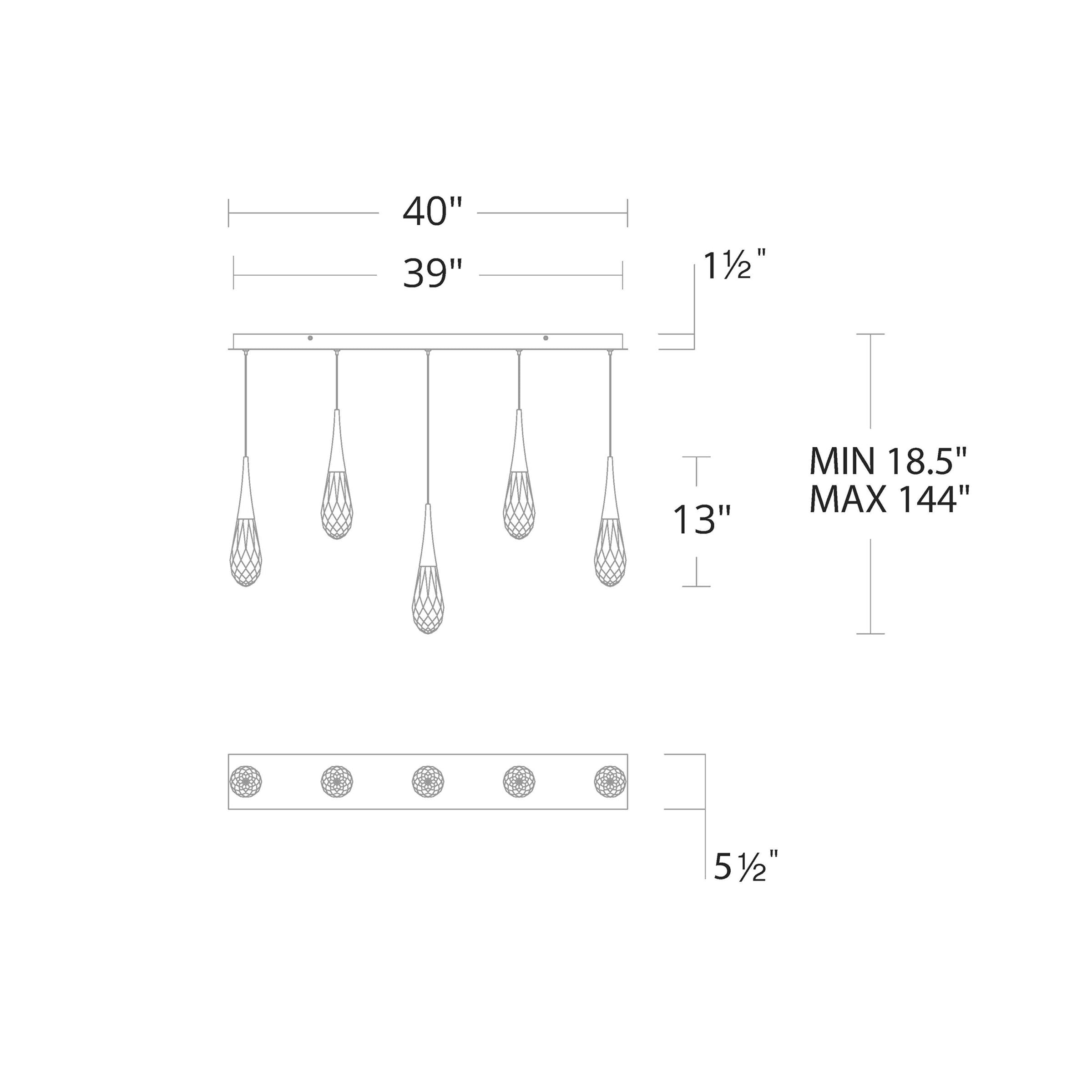 Hibiscus Linear LED Multi Pendant Light - line drawing.