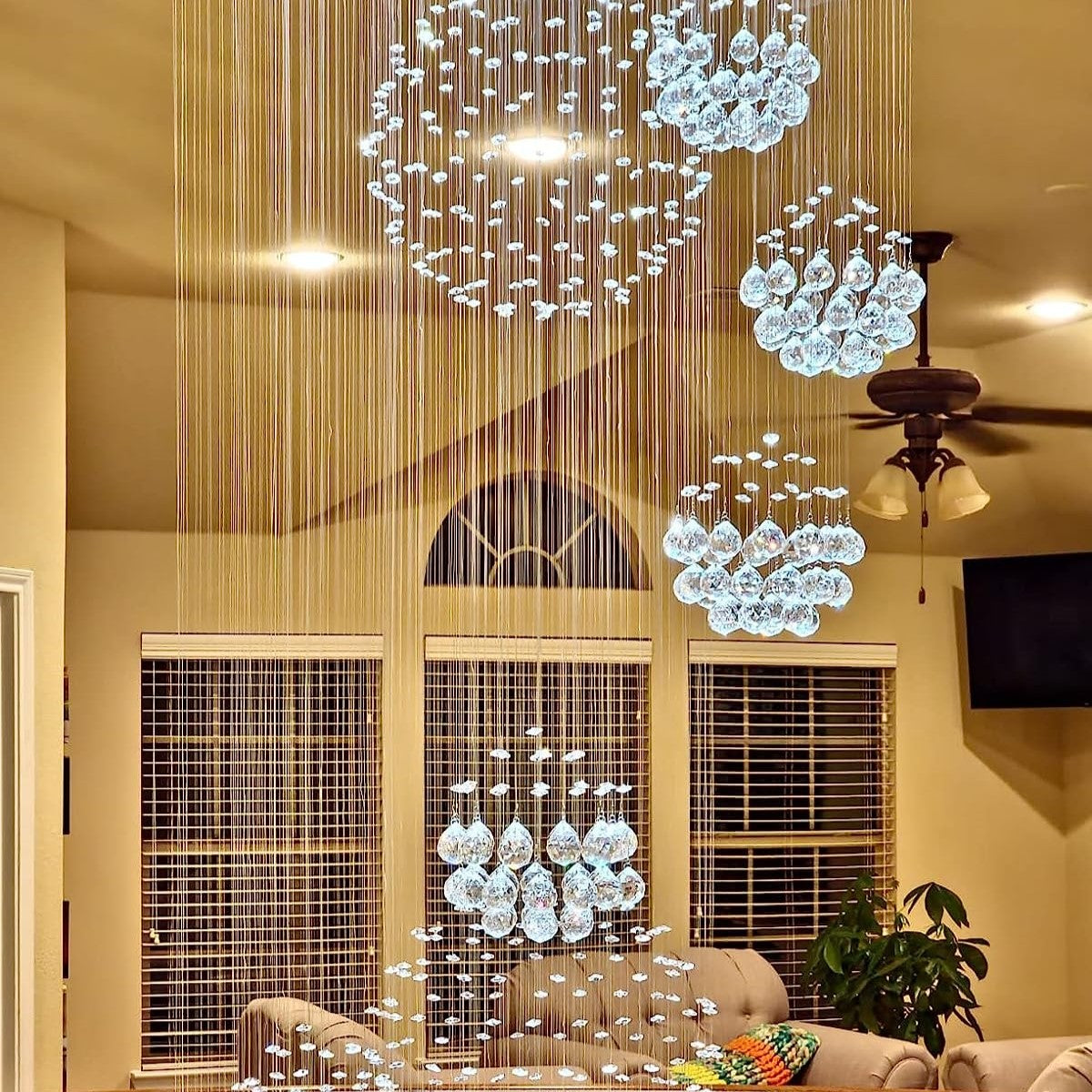 Stately Duplex Crystal Chandelier Spiral Raindrop Globe Shape Ceiling Hanging Light for Entryway/Staircase-MEET LIGHTING