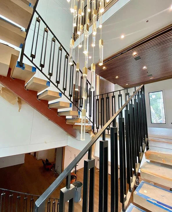 Modern Glacier Bubble Crystsal Sticks Chandelier in Gold/Chrome/Black Finish for Staircase/Foyer-MEET LIGHTING