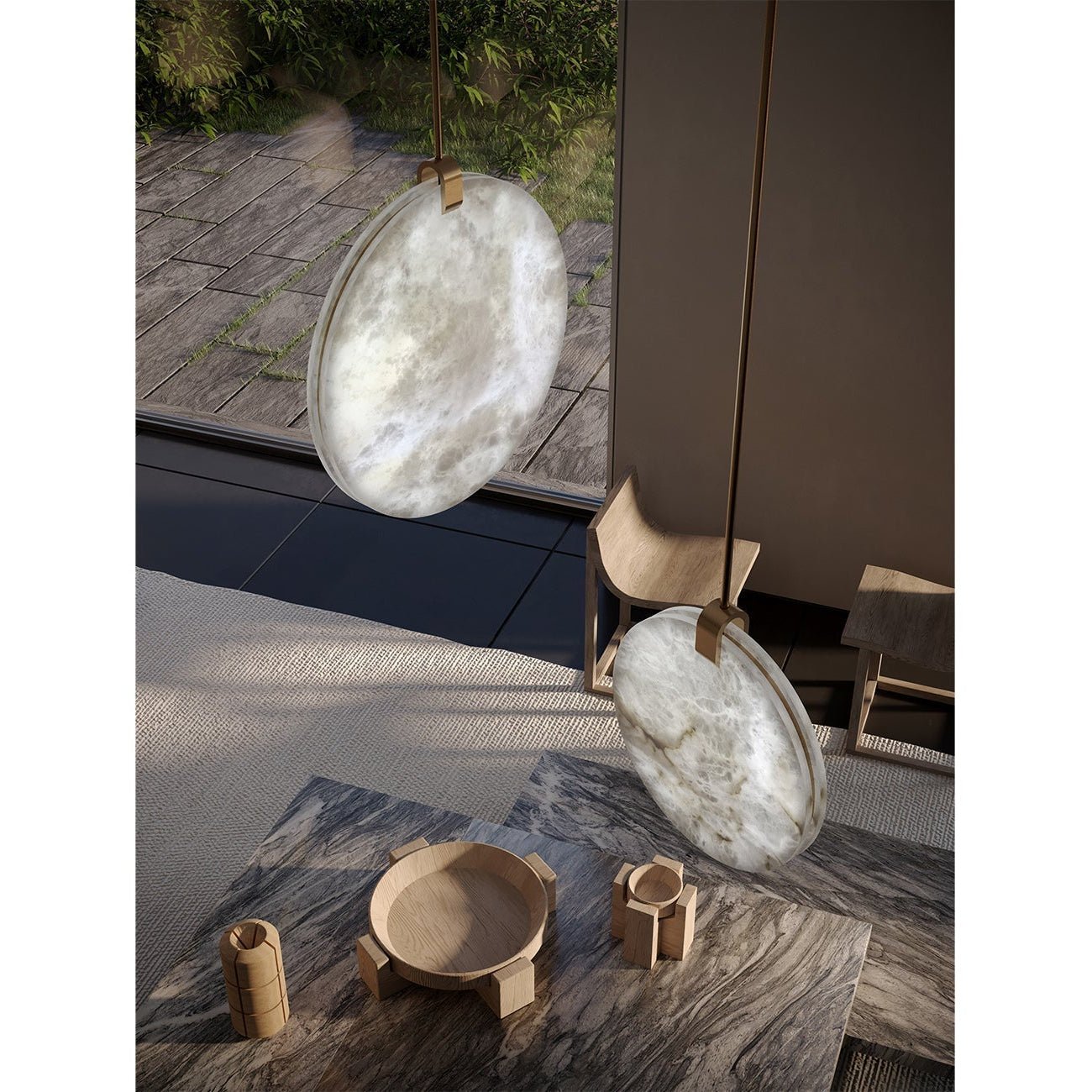 Soho Real Alabaster Disc Pendant Light, Pendant Lamp For Hallway, Staircase - D25.2''Blushlighting