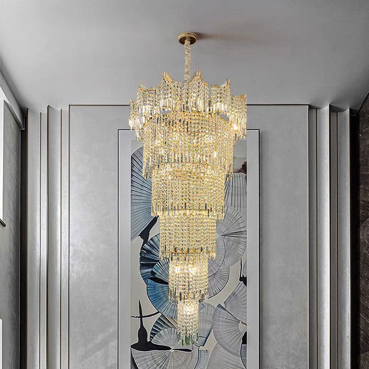 Extra Large Luxury Multi-tiered Crystal Chandelier in Gold Finish for Foyer/Staircase-MEET LIGHTING
