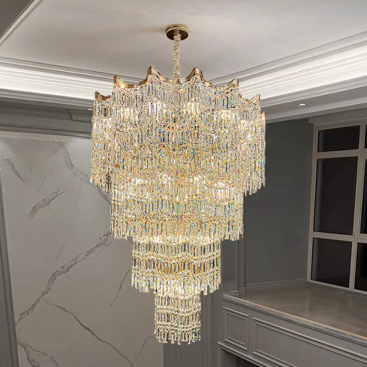 Extra Large Luxury Multi-tiered Crystal Chandelier in Gold Finish for Foyer/Staircase-MEET LIGHTING