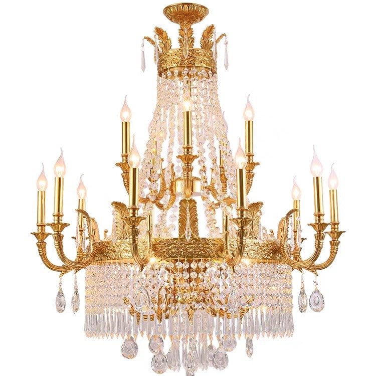 Stunning Oversized Luxury Golden Metal Candle Crystal Tassel Chandelier For High-ceiling Staircase/Entryway/Living/Meeting Room-MEET LIGHTING