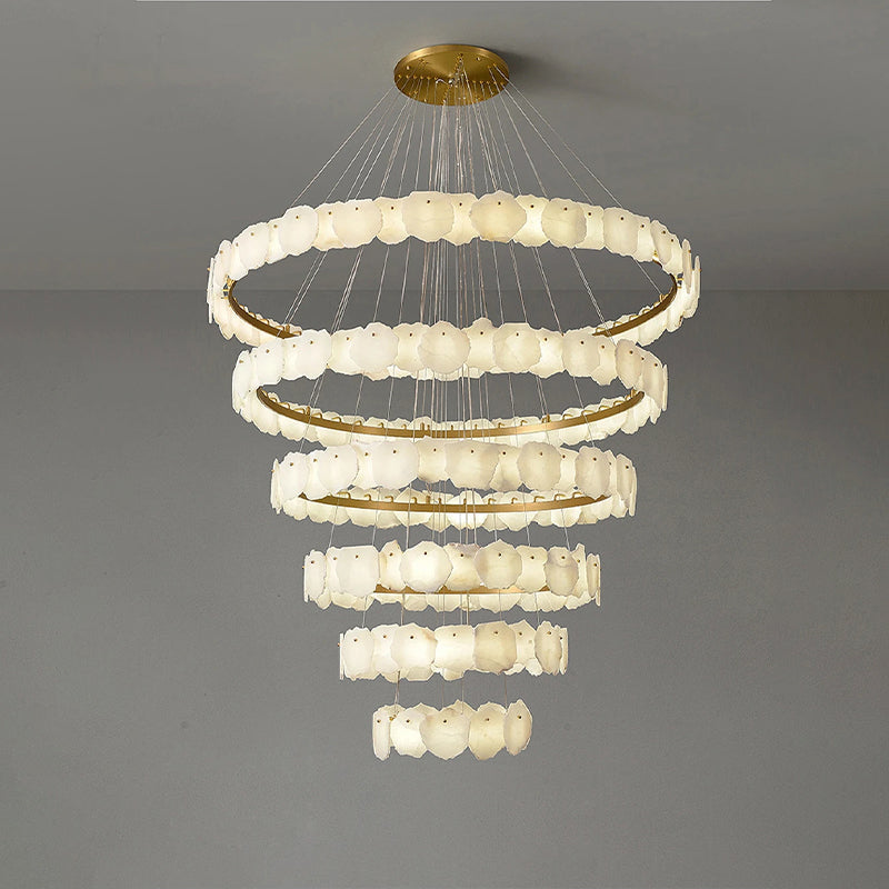 Tiered Circular Alabaster Chandelier-Chandelier-Ø63"xH98"-Gold-Warm White