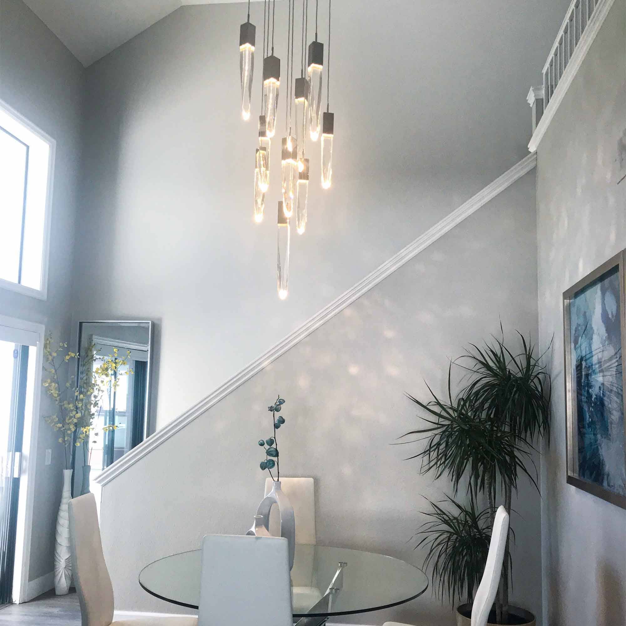 Modern Light Luxury Round/Rectangle Floating Glacier Crystal Chandelier in Black Finish for Kitchen Island/ Staircase/Living Room-MEET LIGHTING