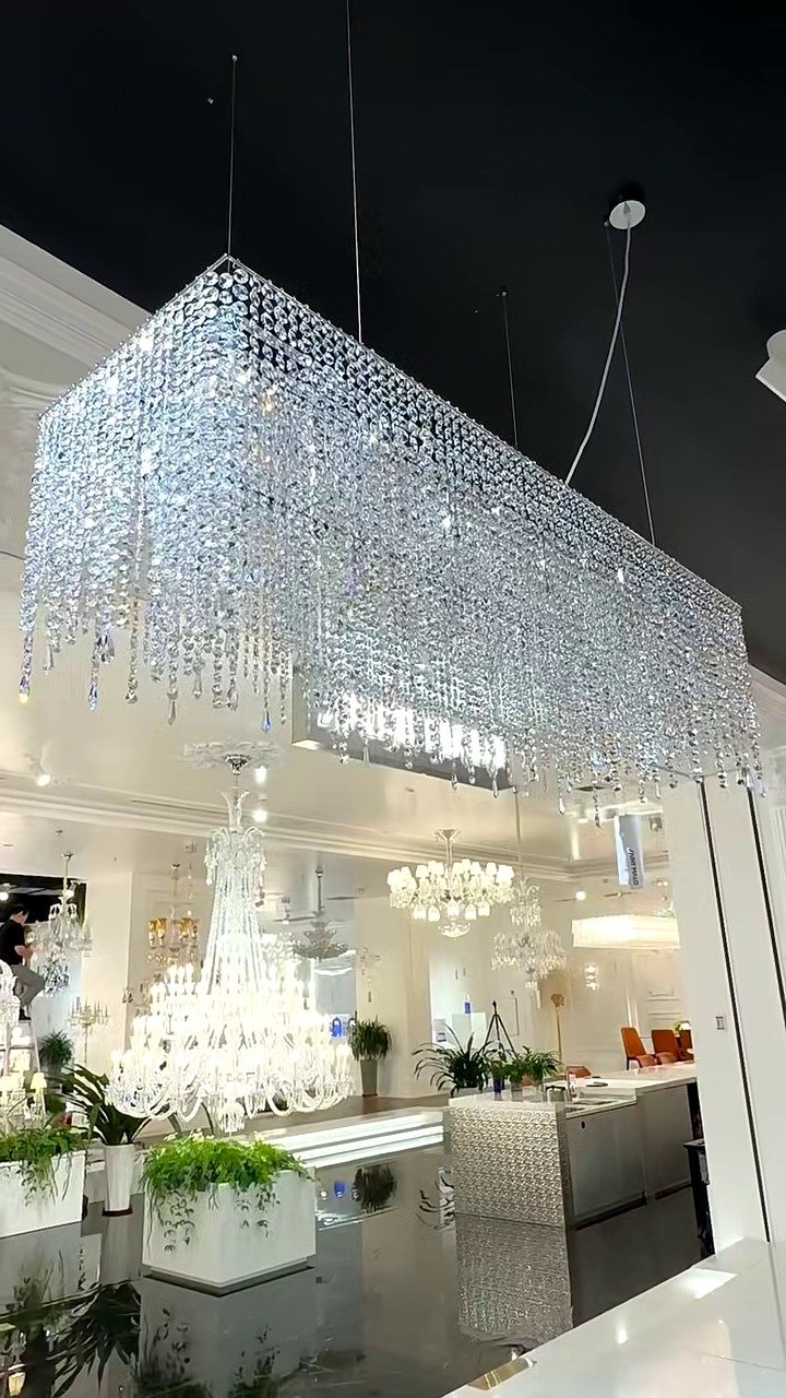Tassel Rectangle Crystal Chandelier For Dining Room Island Kitchen-MEET LIGHTING