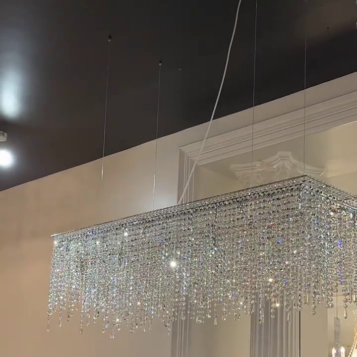 Tassel Rectangle Crystal Chandelier For Dining Room Island Kitchen-MEET LIGHTING