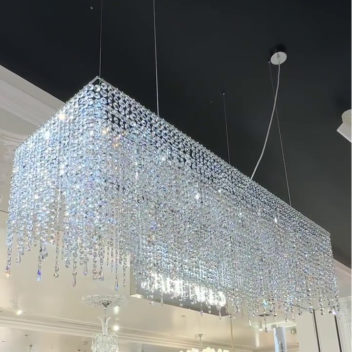 Tassel Rectangle Crystal Chandelier For Dining Room Island Kitchen-MEET LIGHTING